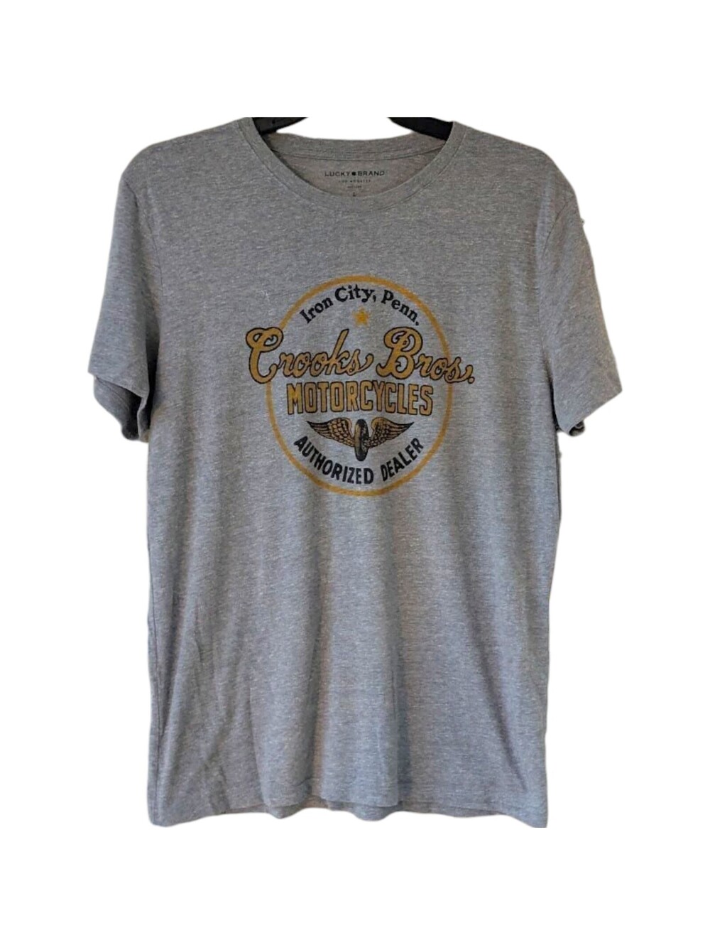 Lucky Brand Crooks Bros Motorcycles Graphic Tee Shirt Men Large Gray 23x29 Biker